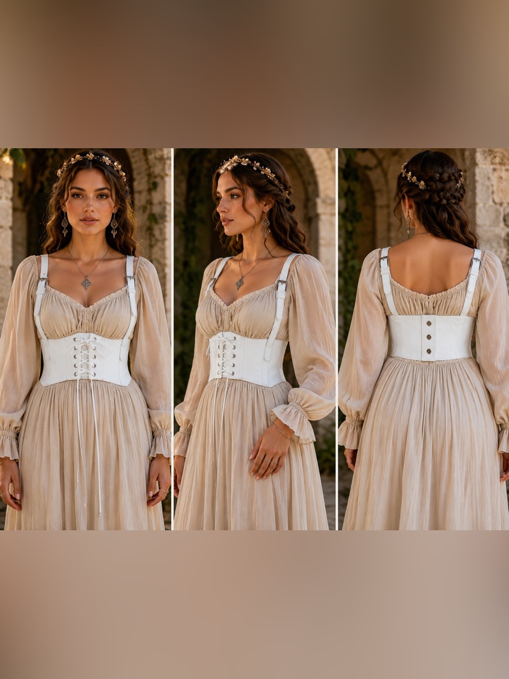 White Underbust Corset Belt Size Medium Lace Up Stretch Renaissance Costume